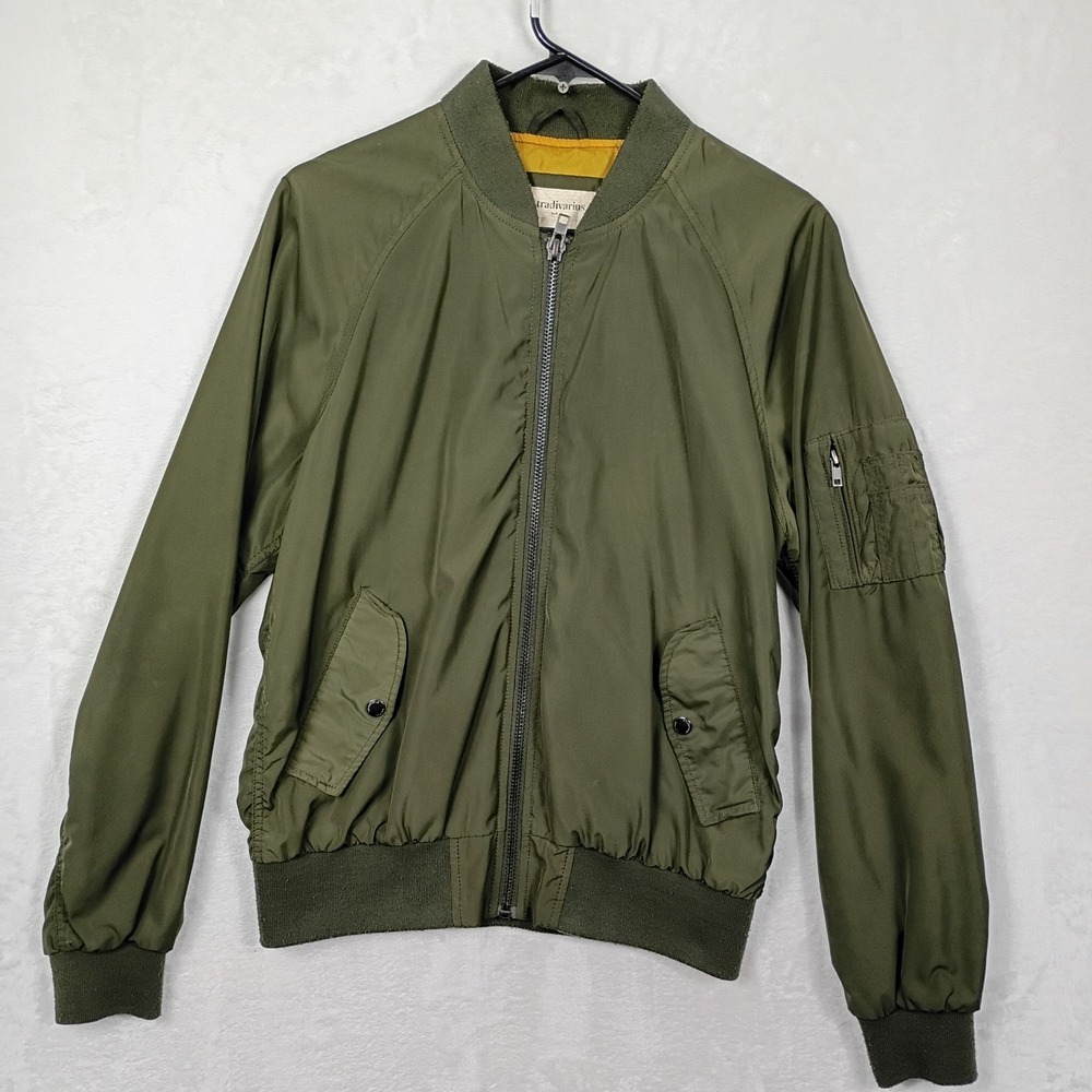 Stradivarius Bomber Jacket Mens Size M Olive Green Flight Utility Gorpcore Work
